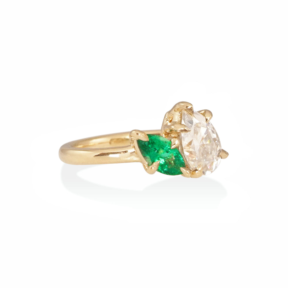 Pear and Marquise Emerald Two Stone Engagement Ring for Michelle