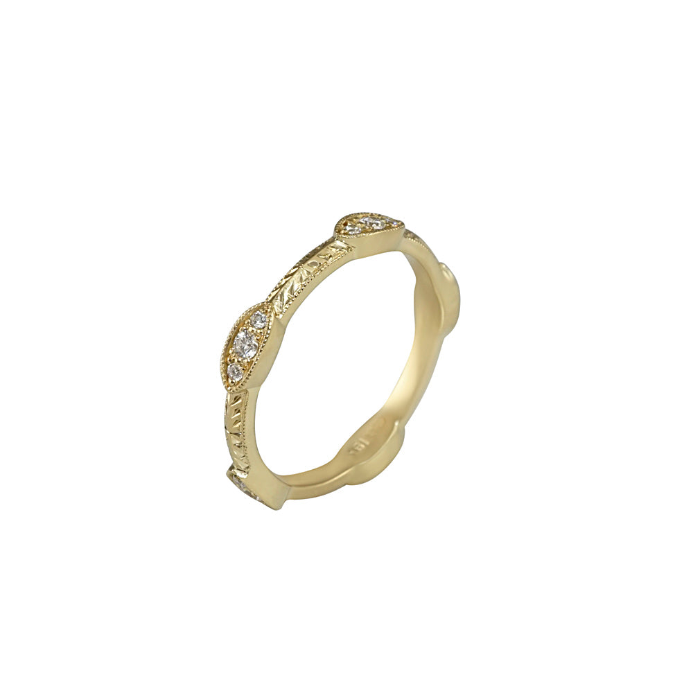 Gold Wedding Band with Diamond Stations for Milica