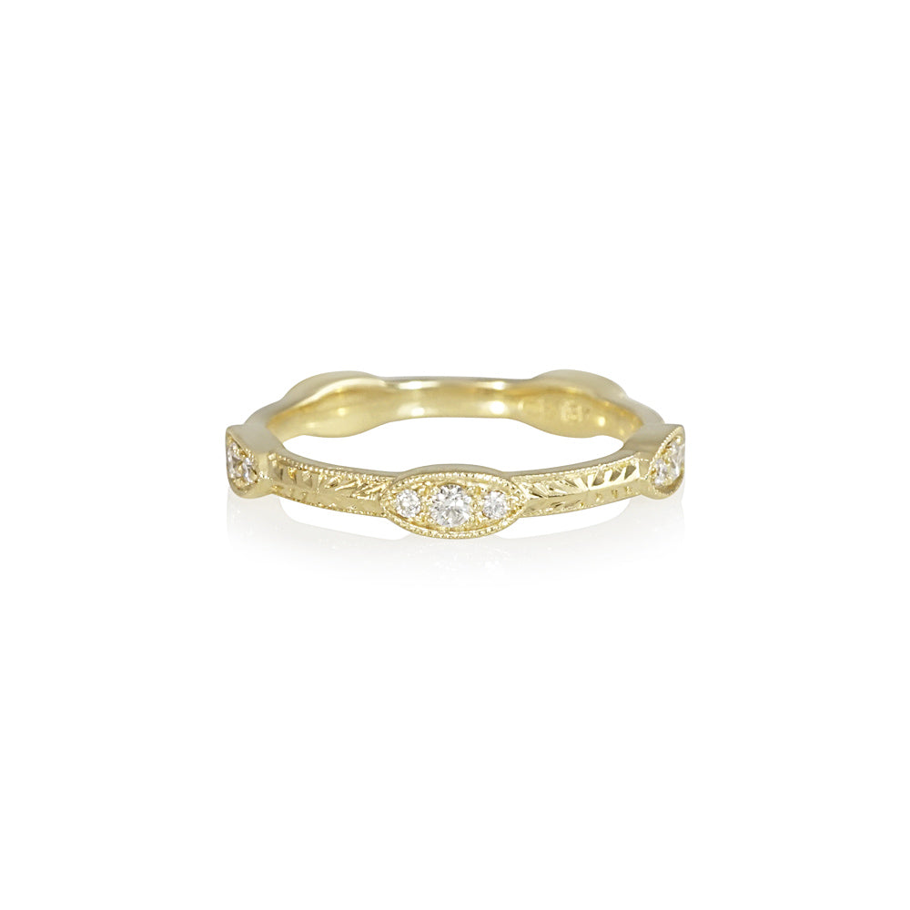 Gold Wedding Band with Diamond Stations for Milica