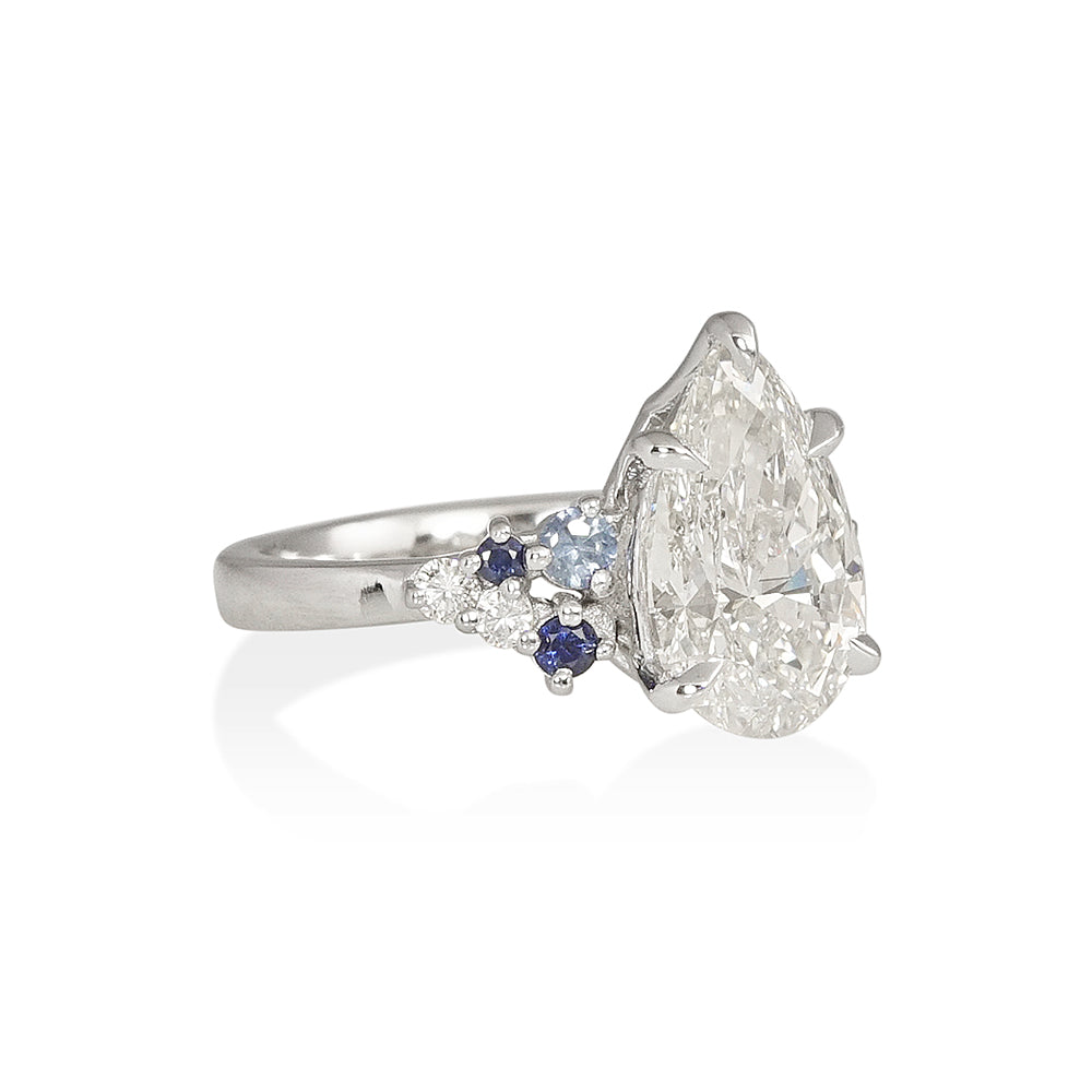 Pear with Side Cluster Engagement Ring for Nikhitha