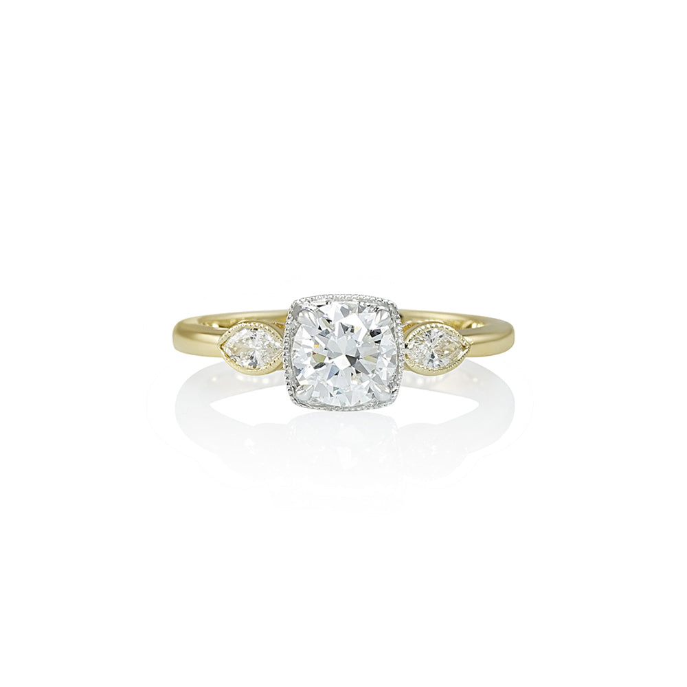 Old European Cut Engagement Ring with Marquise side stones for Jean