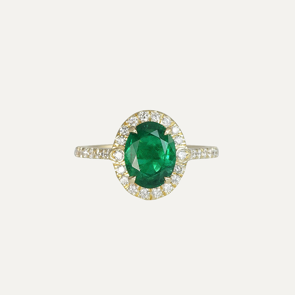 18K Yellow Gold Emerald and Diamond Band Engagement Ring