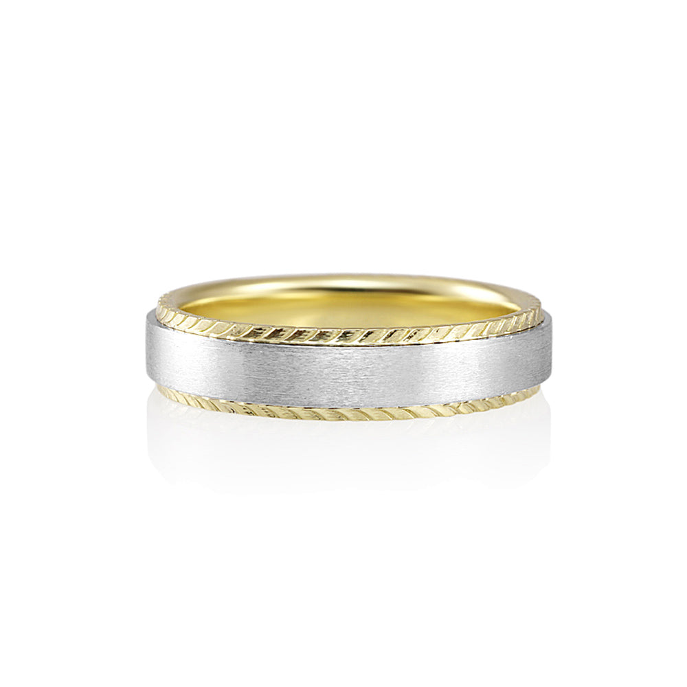 Platinum and Textured Green Gold Men's Wedding Band for Bennett