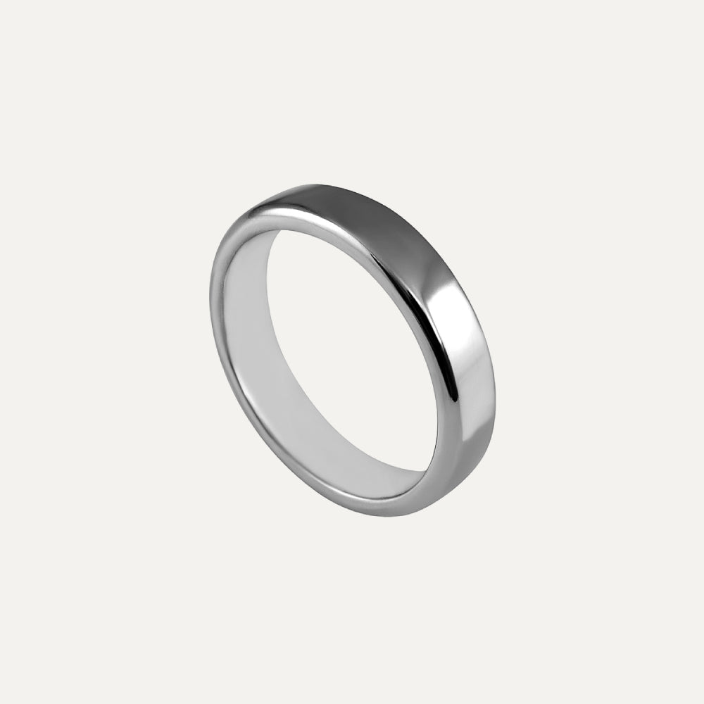 Platinum Flat and Round Men's Wedding Band Ring