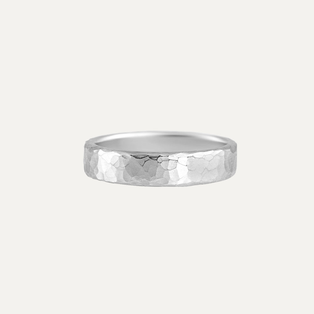 Platinum Hammered Men's Wedding Band Ring