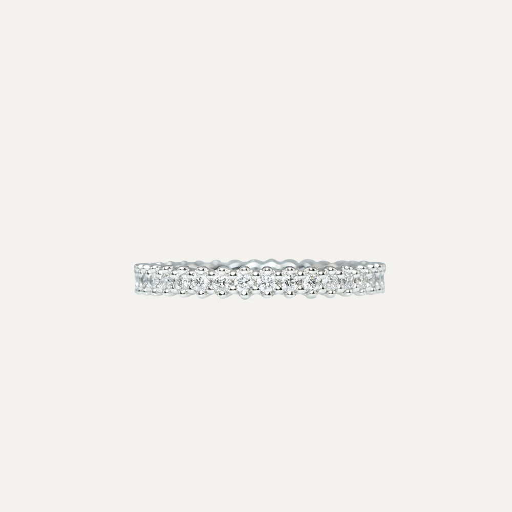 Platinum Diamond Eternity Shared Flower Bead Mystery Women's Ring