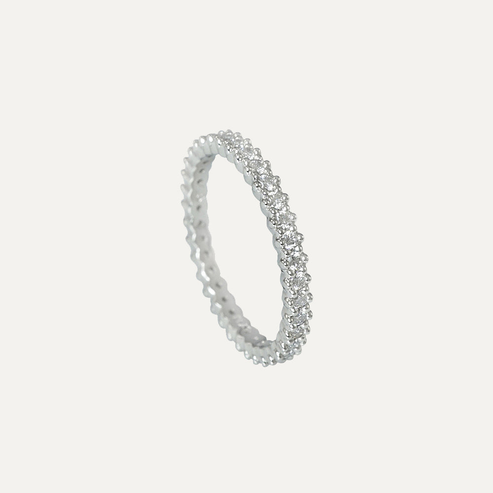 Platinum Diamond Eternity Shared Flower Bead Mystery Women's Ring