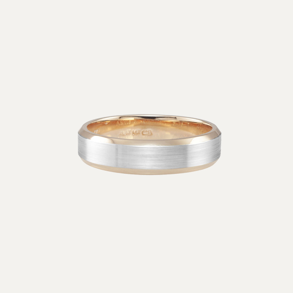 Platinum and Rose Gold Beveled Edges Men's Wedding Band Ring