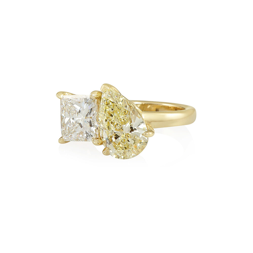 Princess and Fancy Yellow Pear Diamond Two Stone Engagement Ring for Nicole