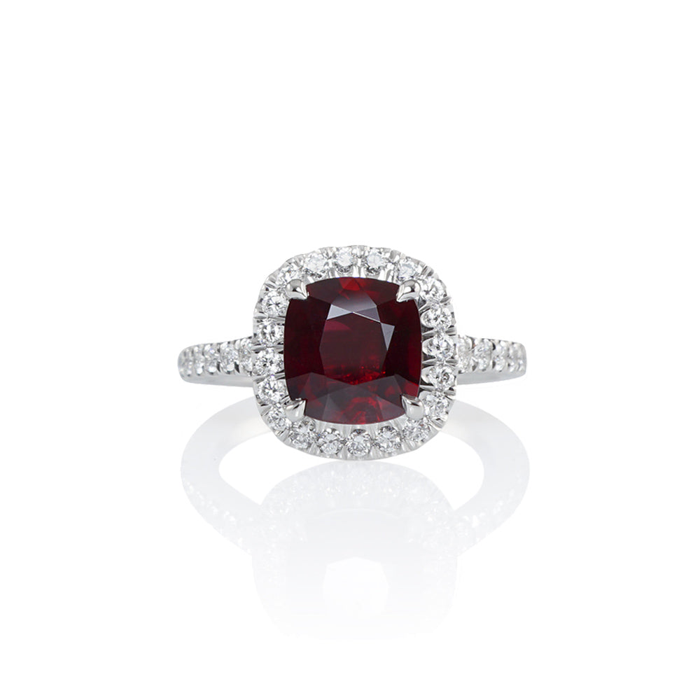 Ruby and Diamond Halo Engagement Ring