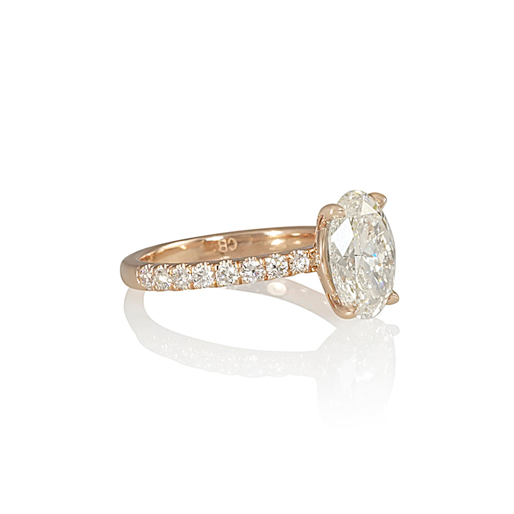 Rose Gold Oval Diamond Engagement Ring with Diamond Band for Rachael