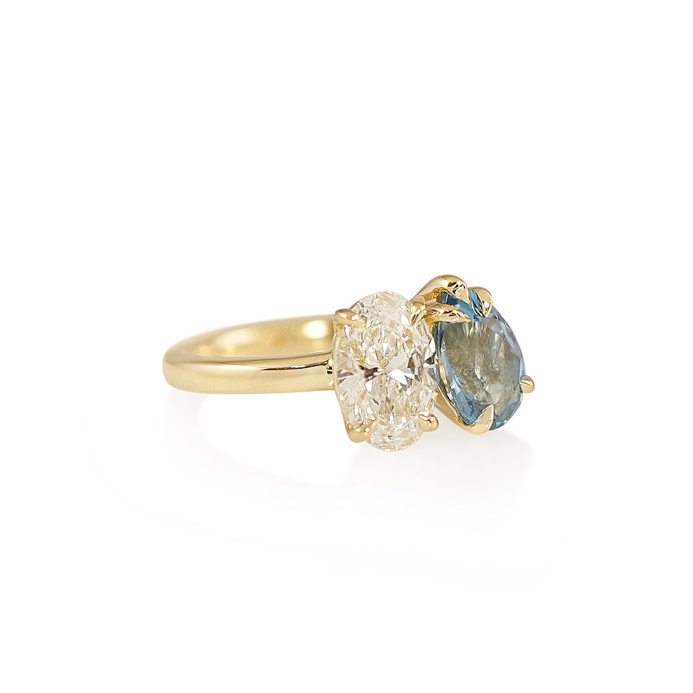 Diamond and Aquamarine Two Stone Engagement Ring for Rachel