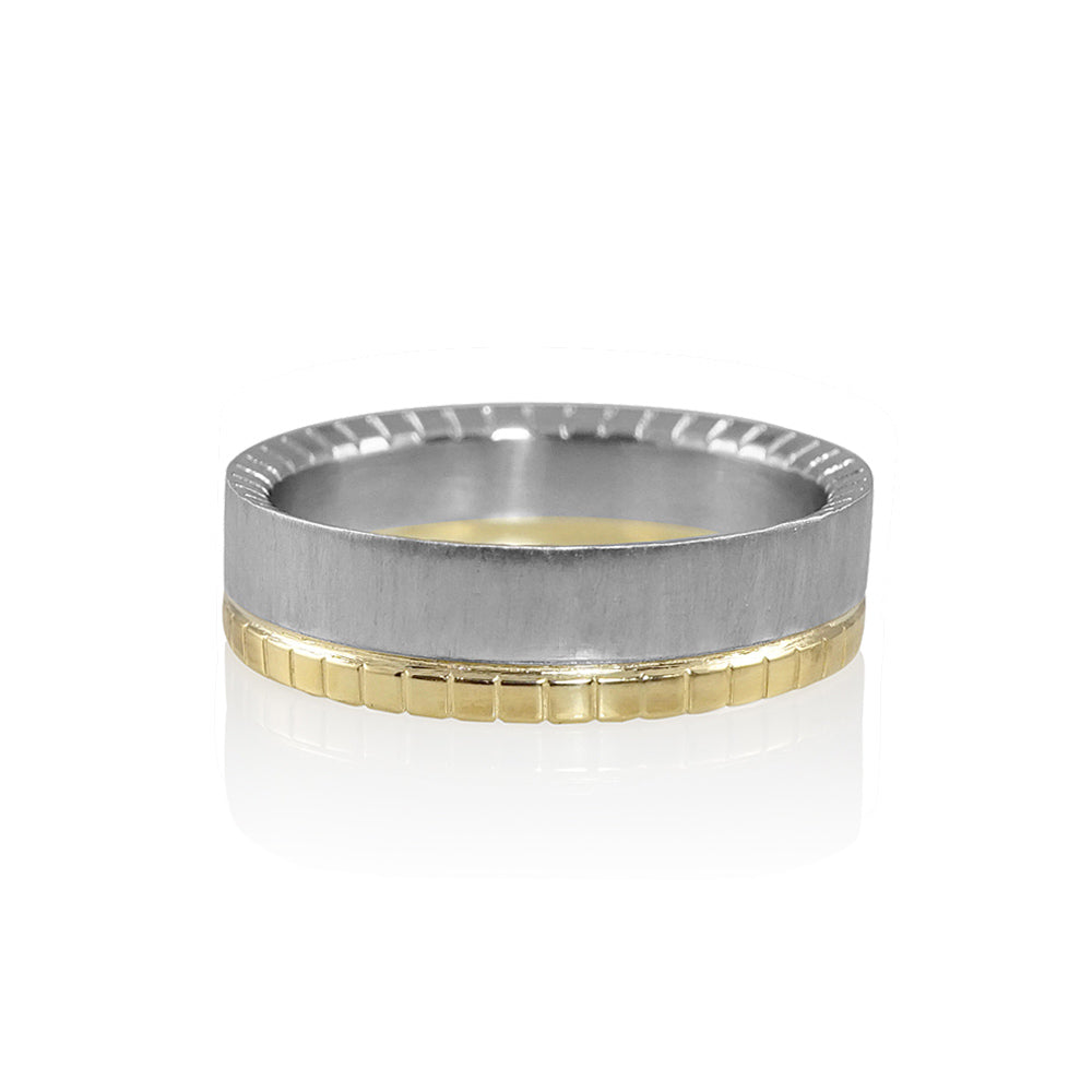 Randy Yellow Gold and Platinum Mens Wedding Band