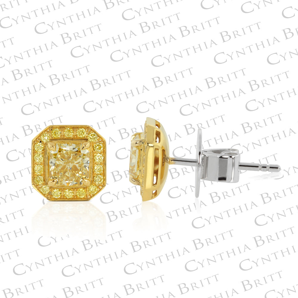 1.46 carat Fancy Intense Yellow Diamond Stud Earrings