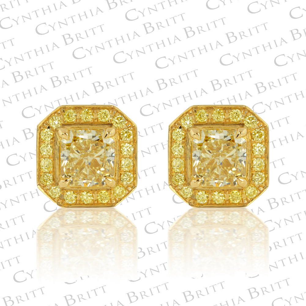 1.46 carat Fancy Intense Yellow Diamond Stud Earrings