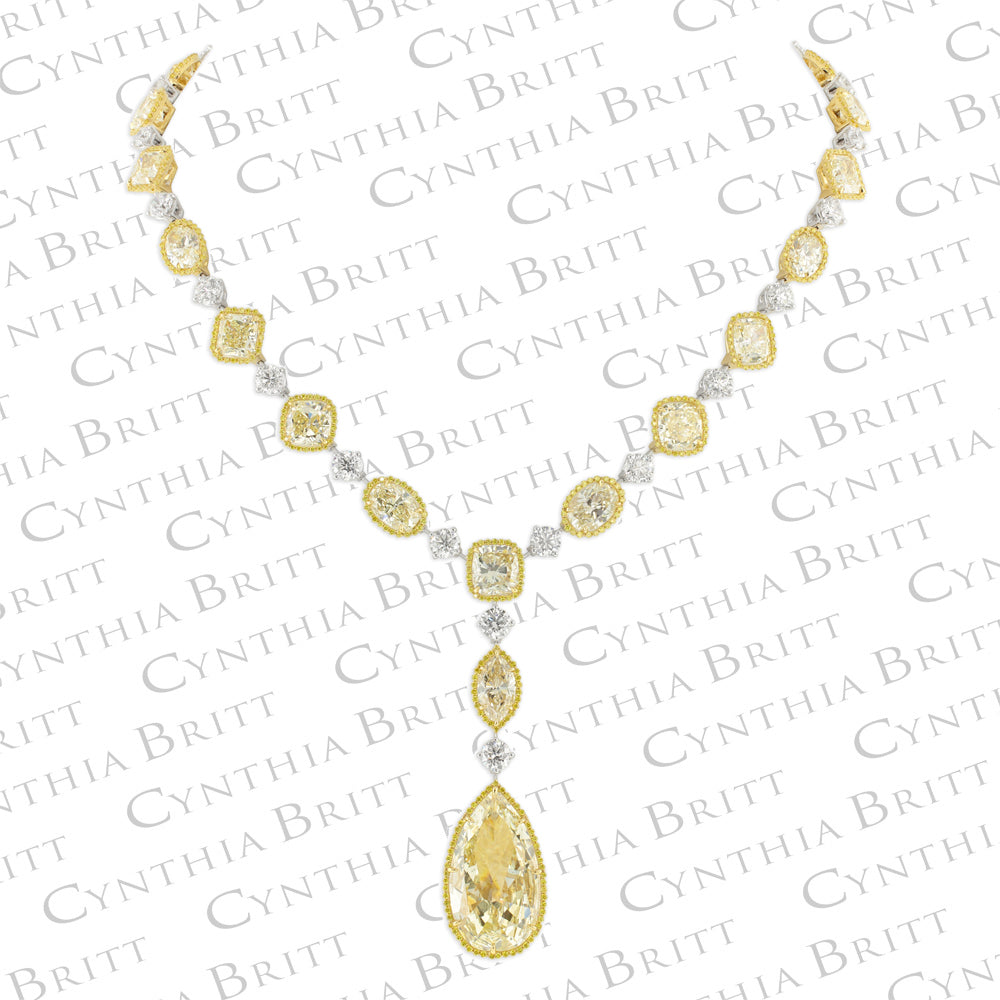 Pear Shaped Fancy Light Yellow Diamond Necklace