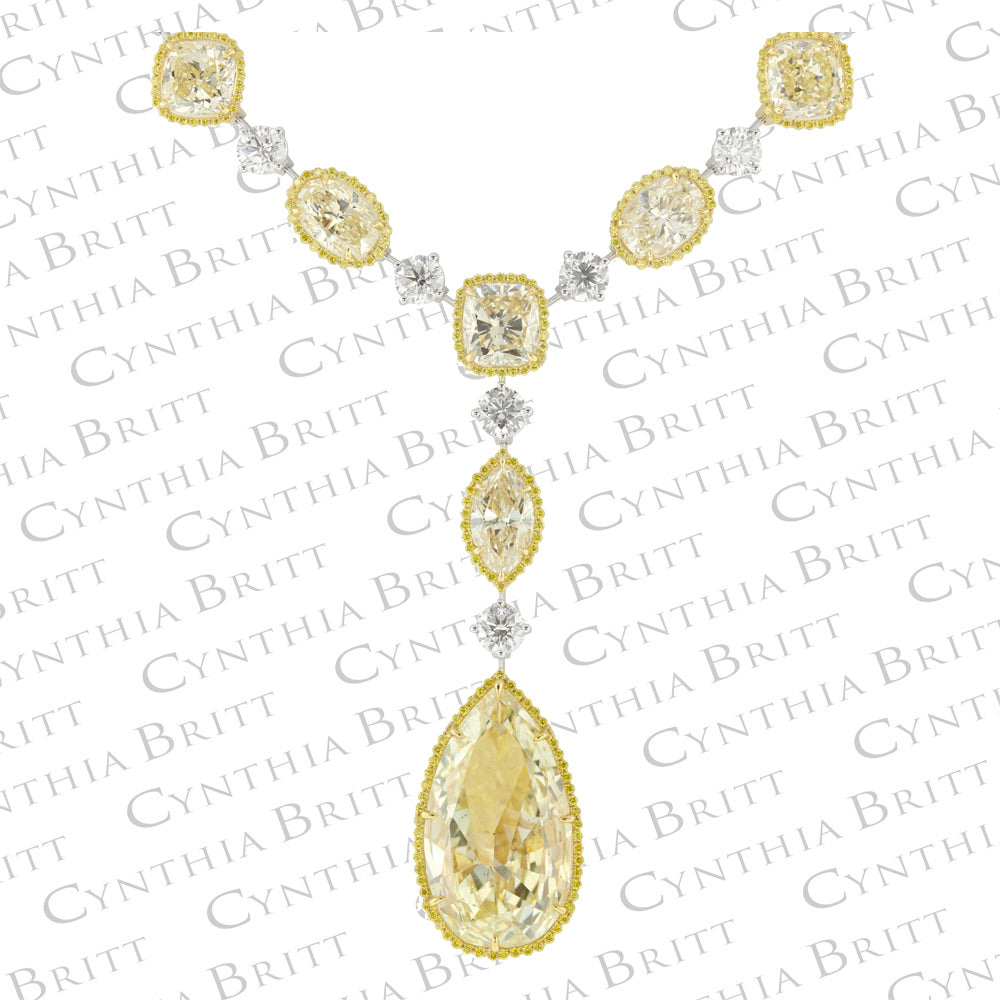 Pear Shaped Fancy Light Yellow Diamond Necklace