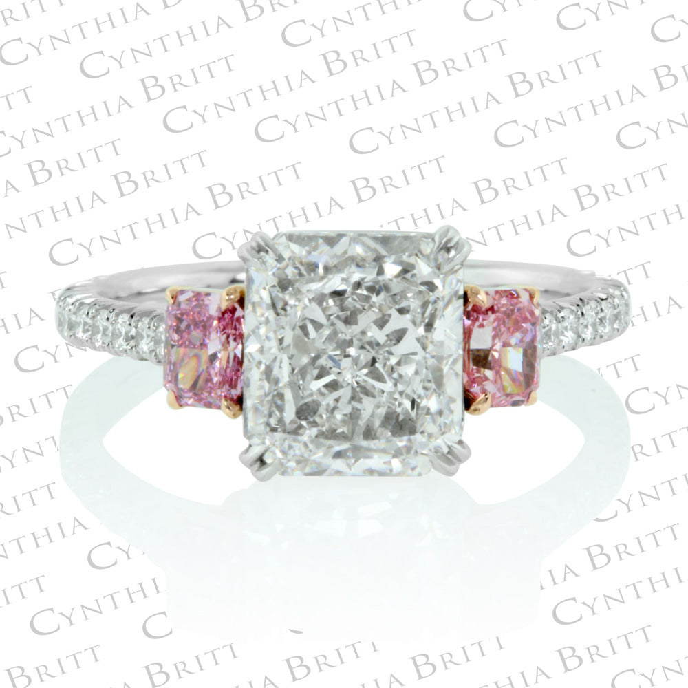 Radiant Cut Diamond and Fancy Intense Pink Diamond Ring