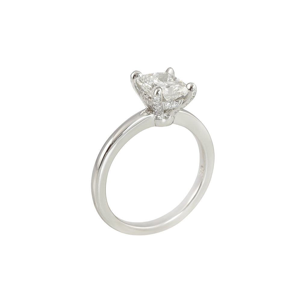 Cushion Cut and Diamond Basket Engagement Ring for Rebecca