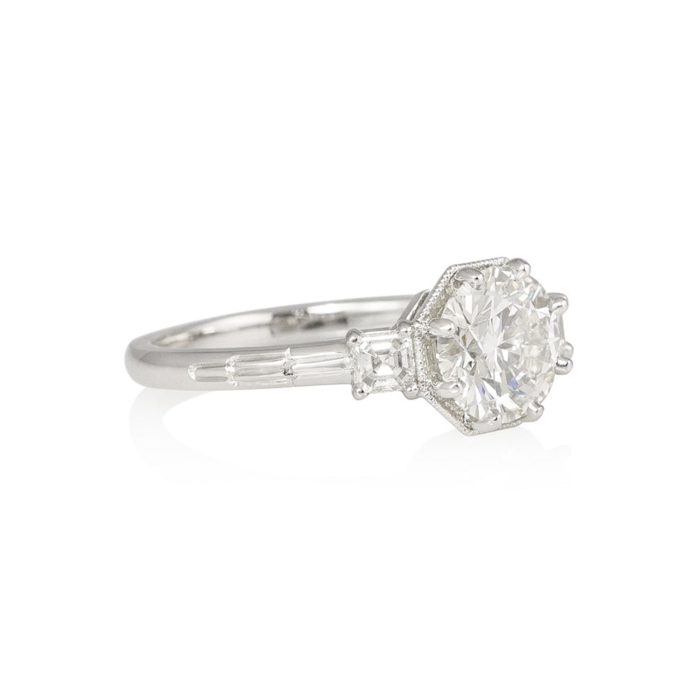 Round and Trapezoids Art Deco Engagement Ring for Charlotte