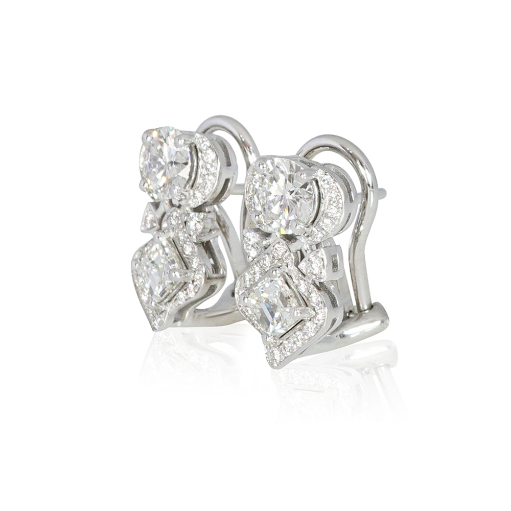 Round and Asscher Diamond Cluster Earrings for Zahrah