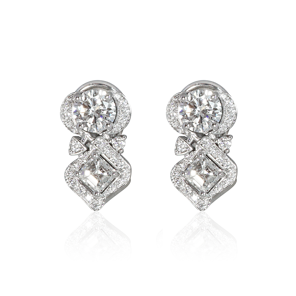 Round and Asscher Diamond Cluster Earrings for Zahrah