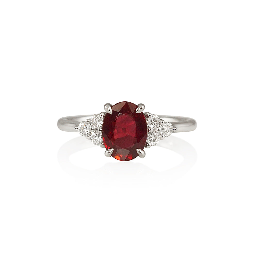 Ruby with Cluster Sides Engagement Ring for Ruowei