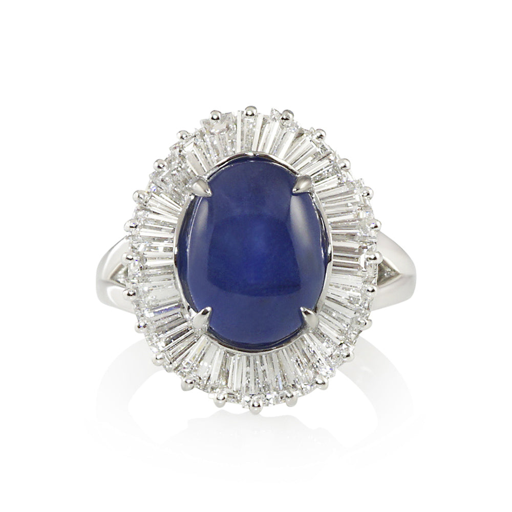 Sapphire Moonstone and Diamonds Ballerina Halo Ring for Christin