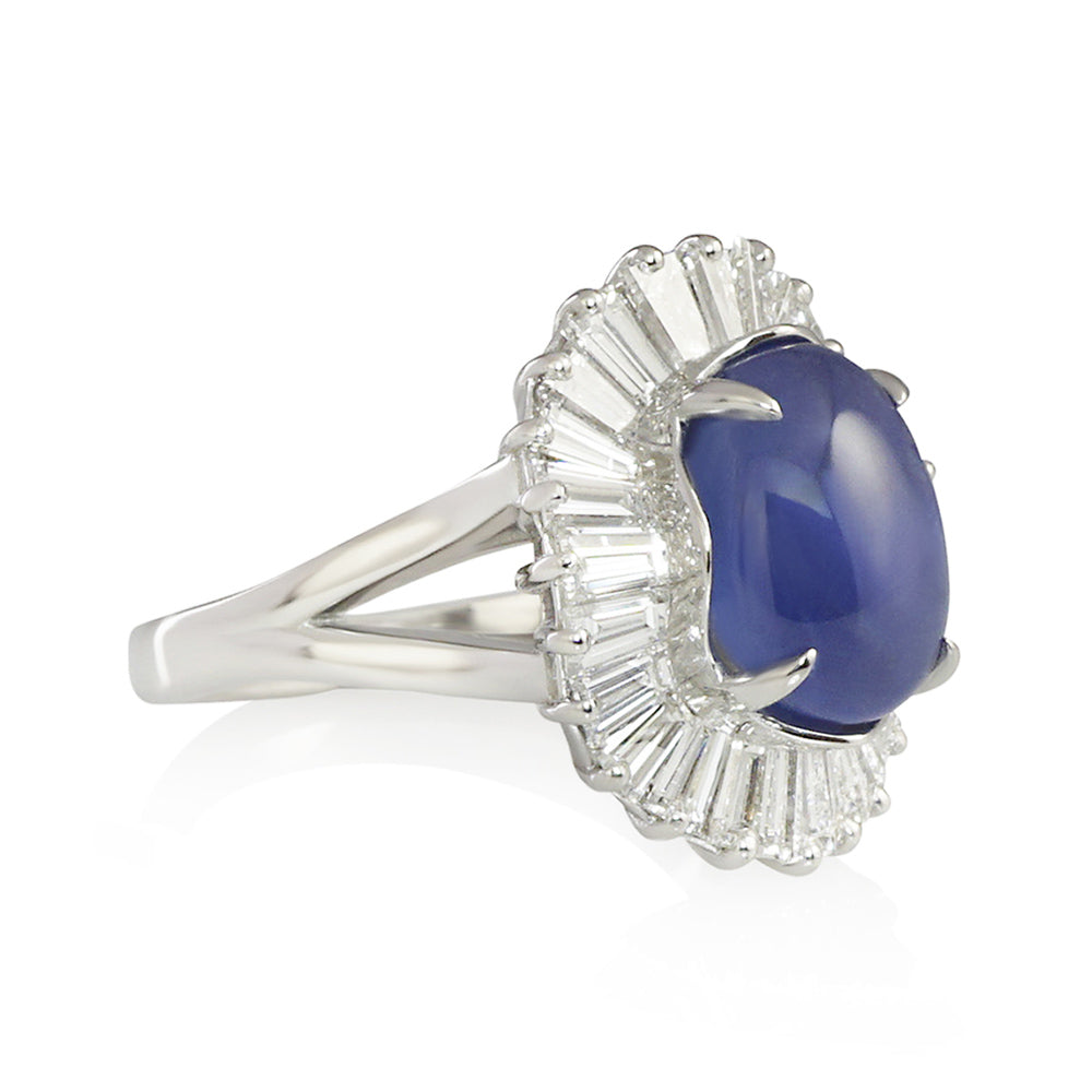 Sapphire Moonstone and Diamonds Ballerina Halo Ring for Christin