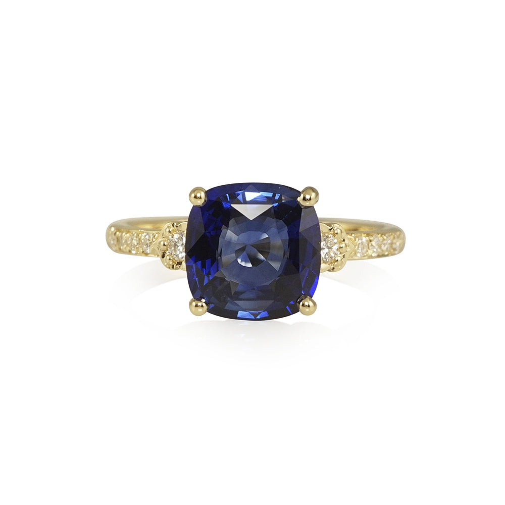 Sapphire with Side Diamond Flowers Engagement Ring for Sara