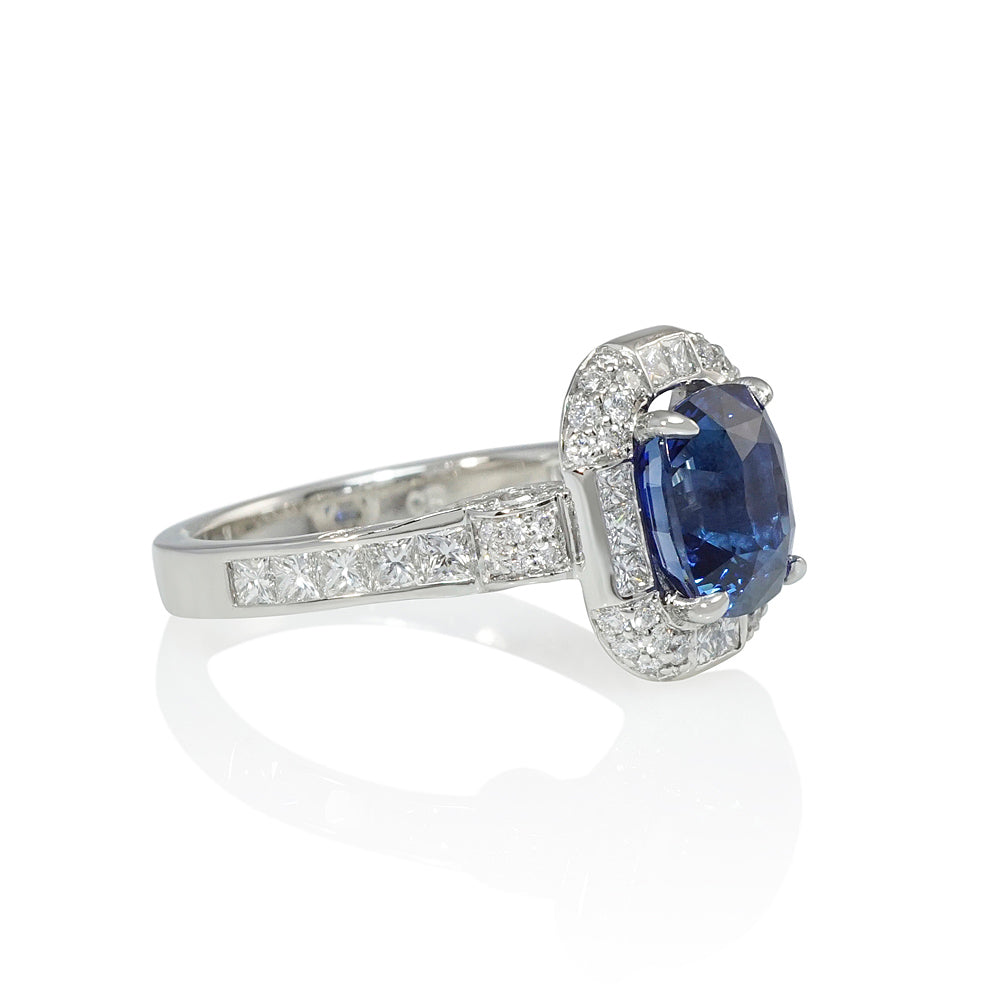 Sapphire and Diamond Halo Antique Inspired Engagement Ring for Hannah