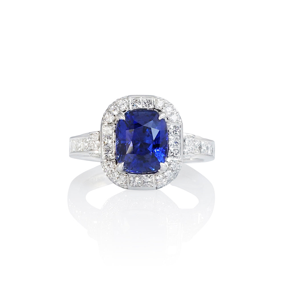 Sapphire and Diamond Halo Antique Inspired Engagement Ring for Hannah