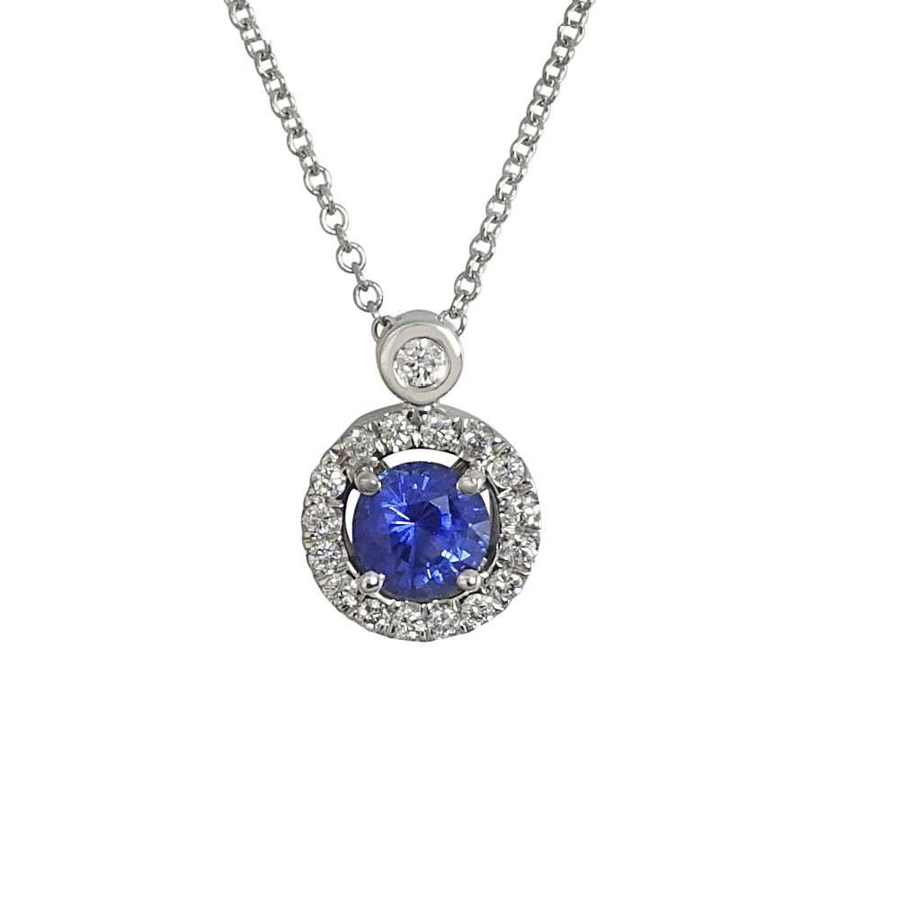 Sapphire and Diamond Halo Pendant