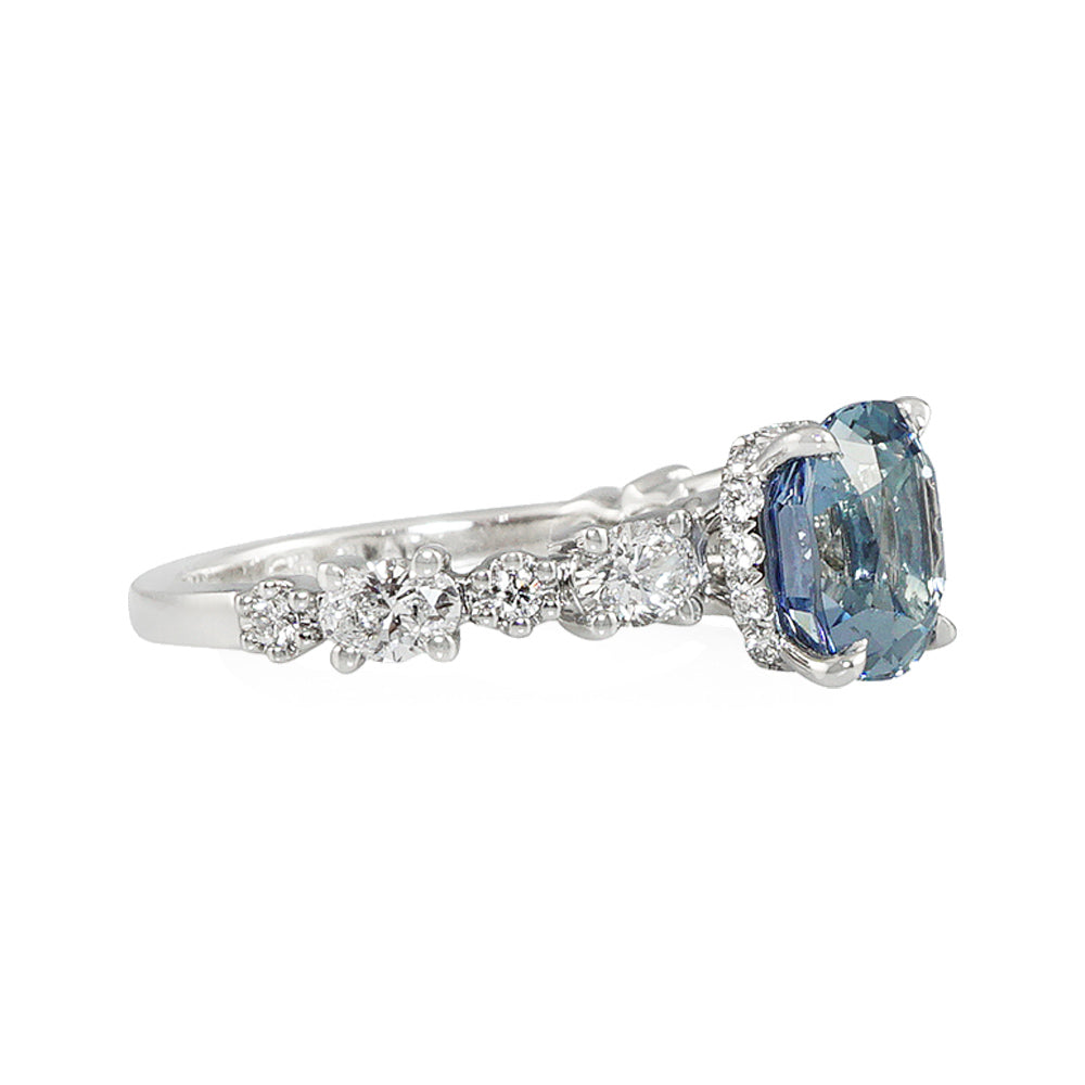 Sapphire with Diamond Collar on Alternating Band Engagement Ring for Kara