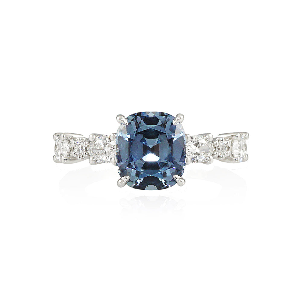 Sapphire with Diamond Collar on Alternating Band Engagement Ring for Kara