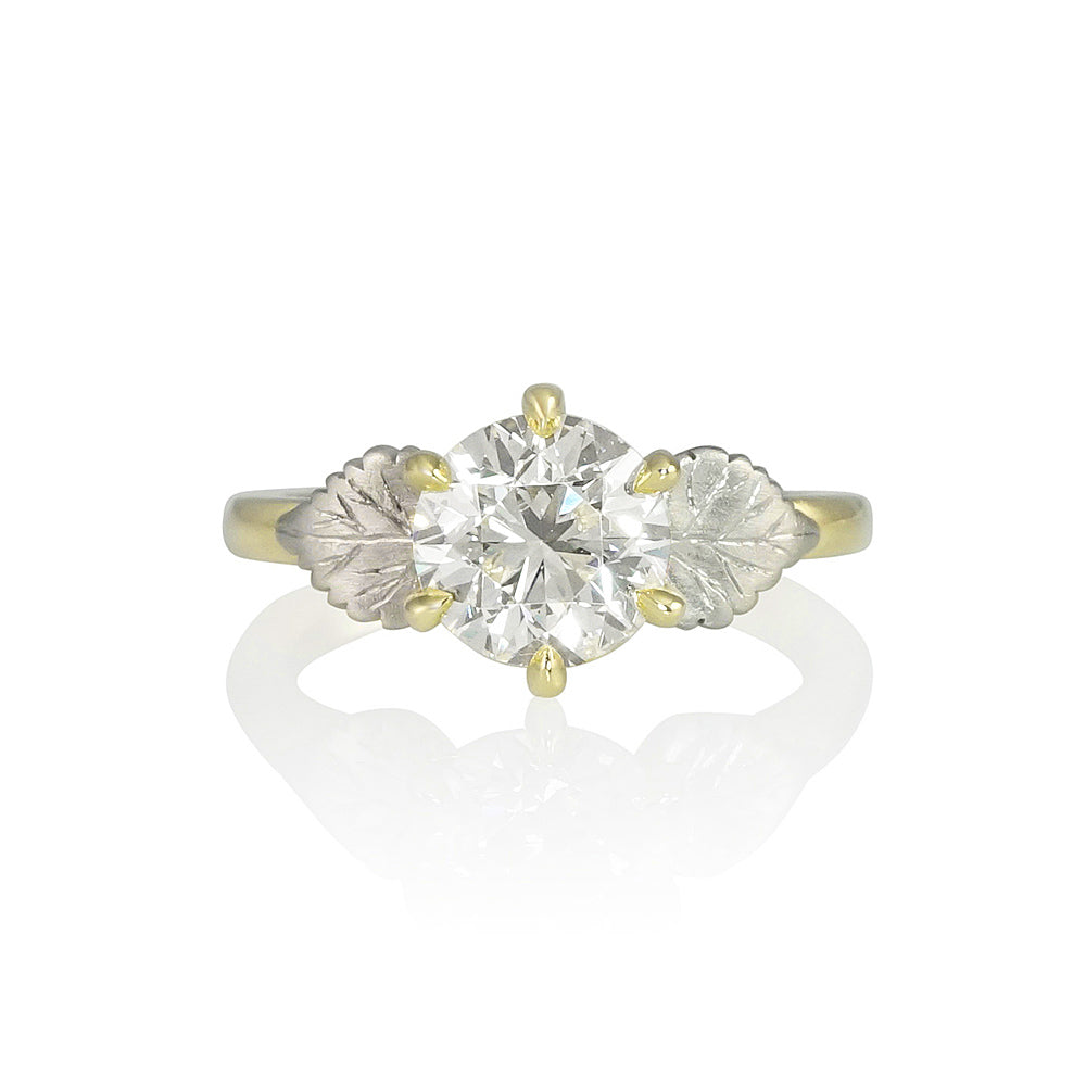 Yellow Gold, Platinum and Diamond Solitaire with Leaves for Sophia