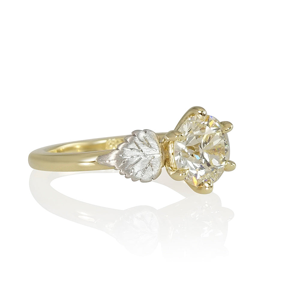 Yellow Gold, Platinum and Diamond Solitaire with Leaves for Sophia