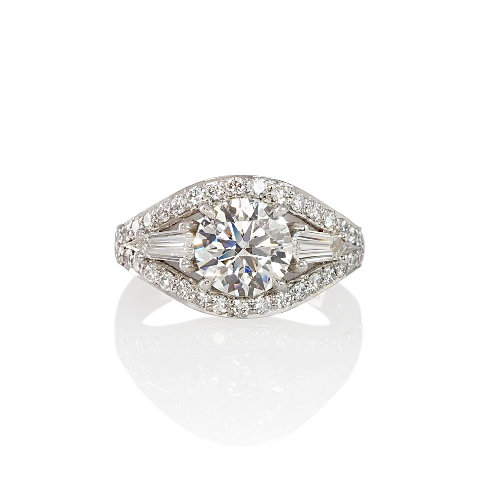 Diamond Halo with Side Bullet Engagement Ring for Stephanie