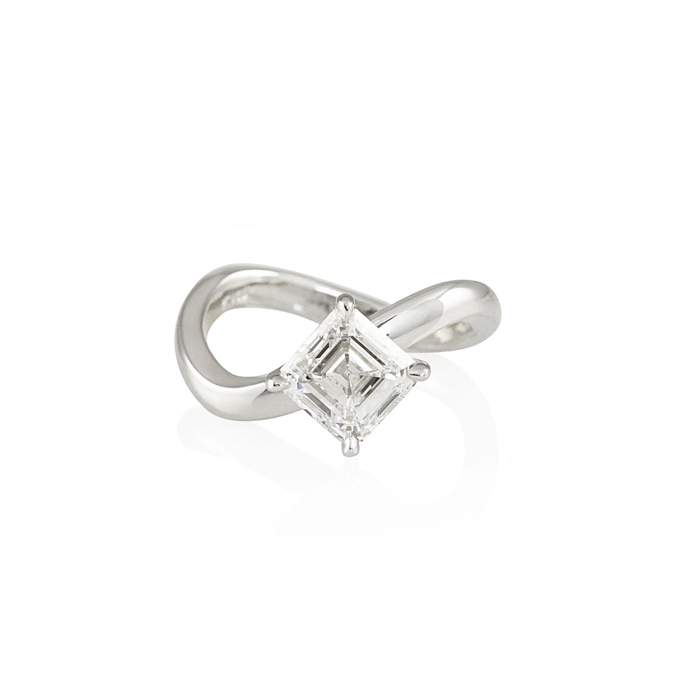 Asscher Solitaire Wave Engagement Ring for Tammi