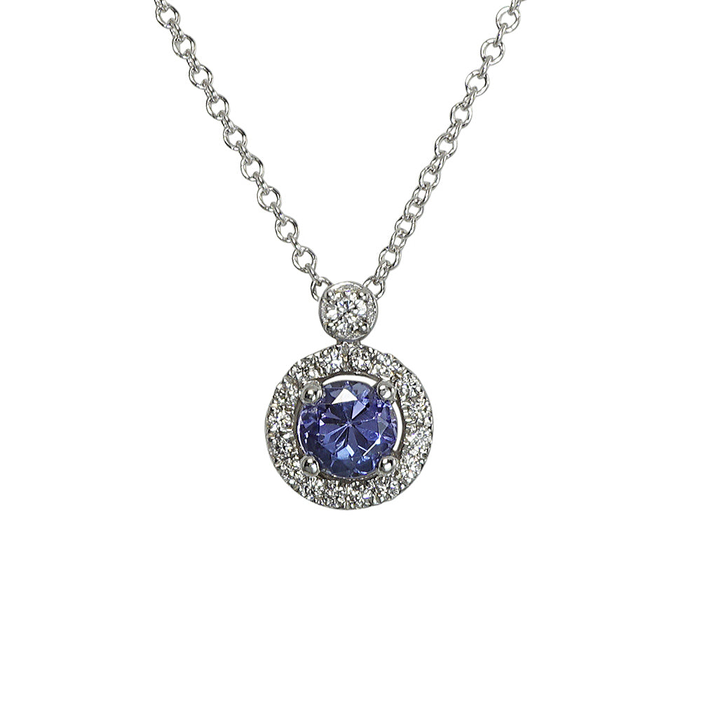 Tanzanite and Diamond Halo Pendant