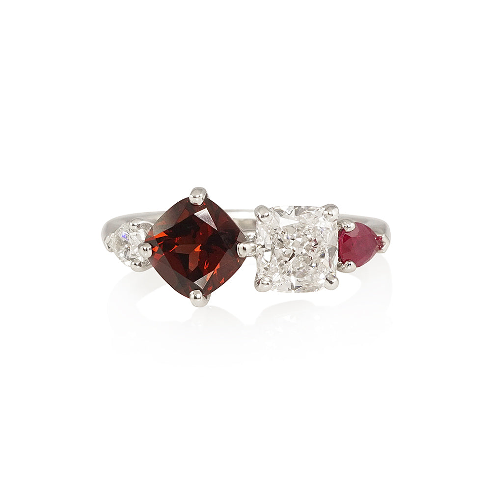 Garnet and Diamond Two Stone Ring for Laura