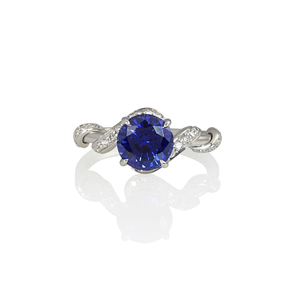 Sapphire and Diamond Swirl Engagement Ring for Whitney