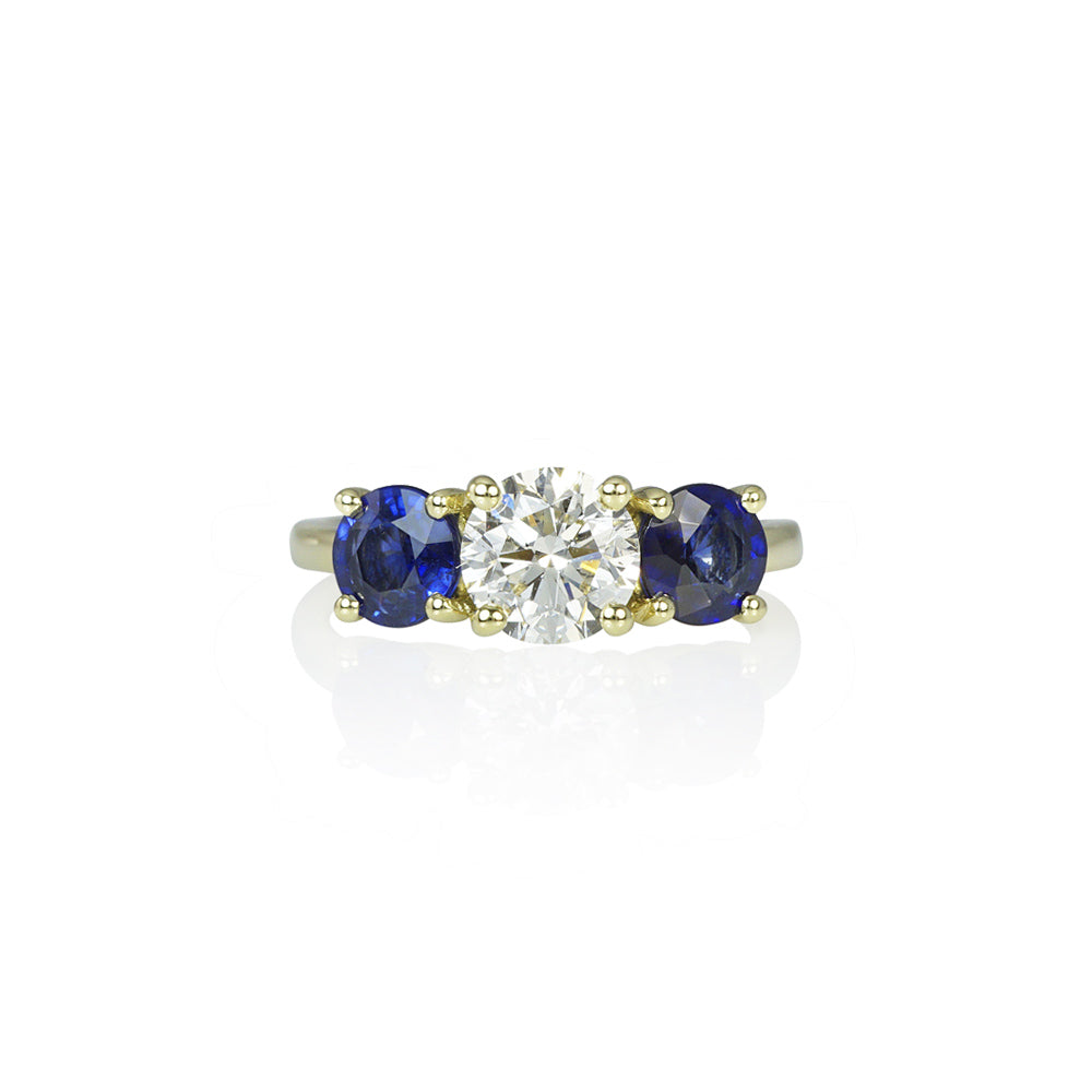 Diamond and Sapphire Three Stone Engagement Ring for Whitney