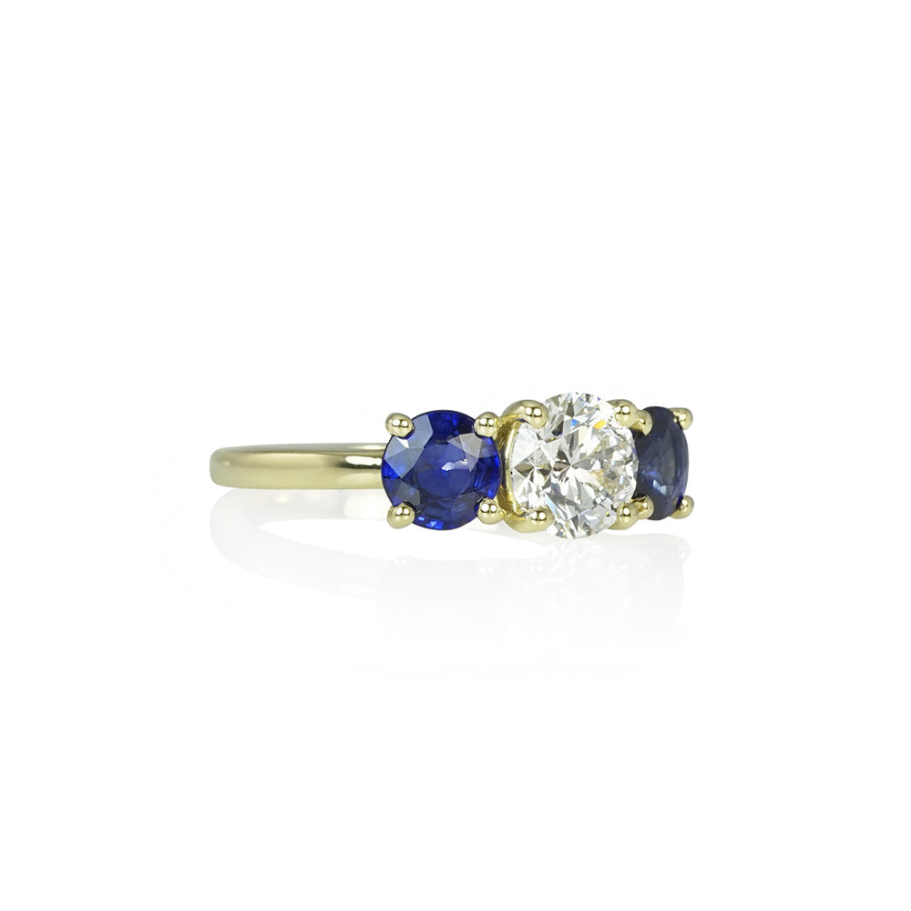 Diamond and Sapphire Three Stone Engagement Ring for Whitney