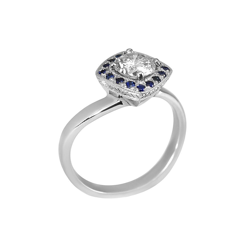 Alanna Diamond And Sapphire Halo Wave Engagement RIng