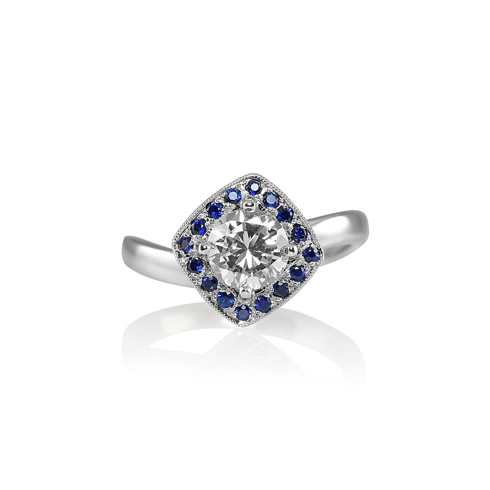 Alanna Diamond And Sapphire Halo Wave Engagement RIng