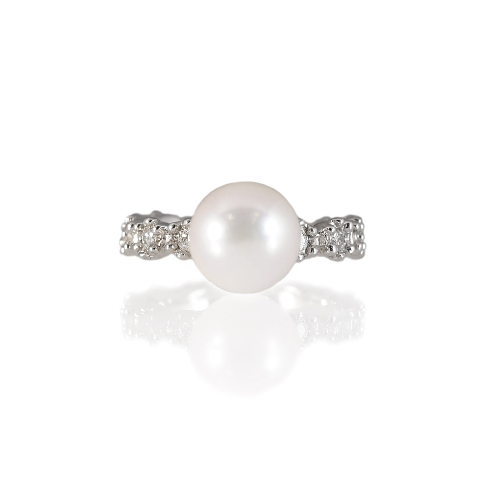 Britt Flower Pearl Ring in 14K White Gold