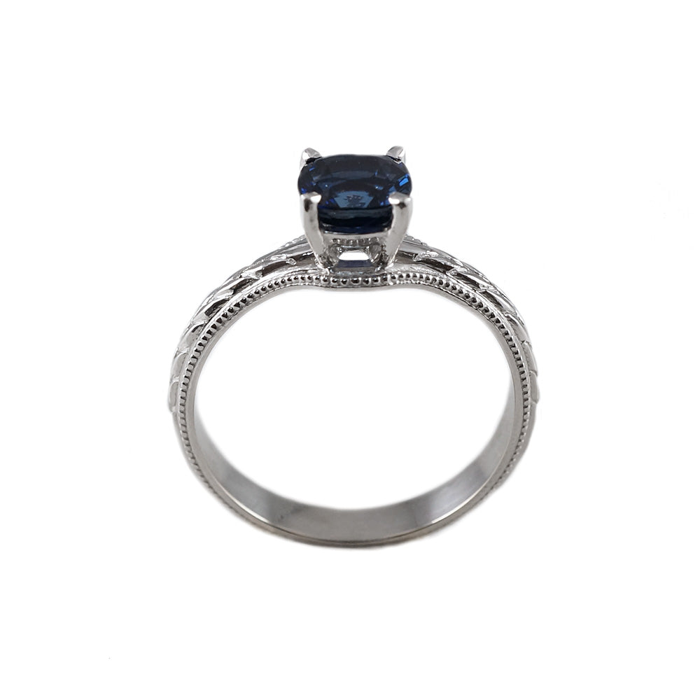 Catie Sapphire Solitaire Engraved Engagement Ring