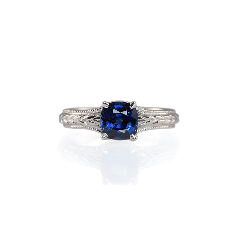 Catie Sapphire Solitaire Engraved Engagement Ring