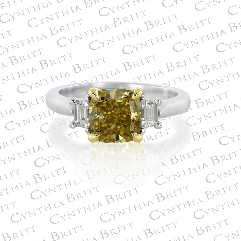 Cushion Cut 2.03 carat, Fancy Deep Yellow Diamond Ring